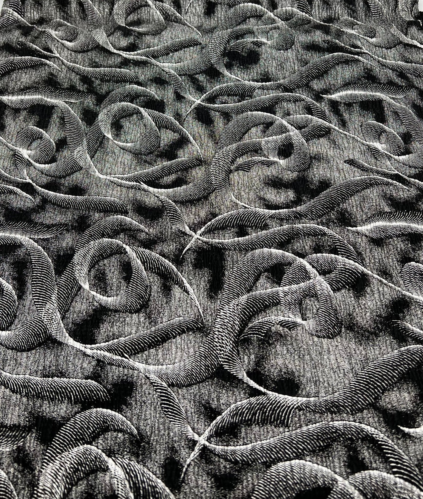 Black Silver Patterned Textured Tree Bark Stretch Dress Craft Fabric - T9 Fabrics